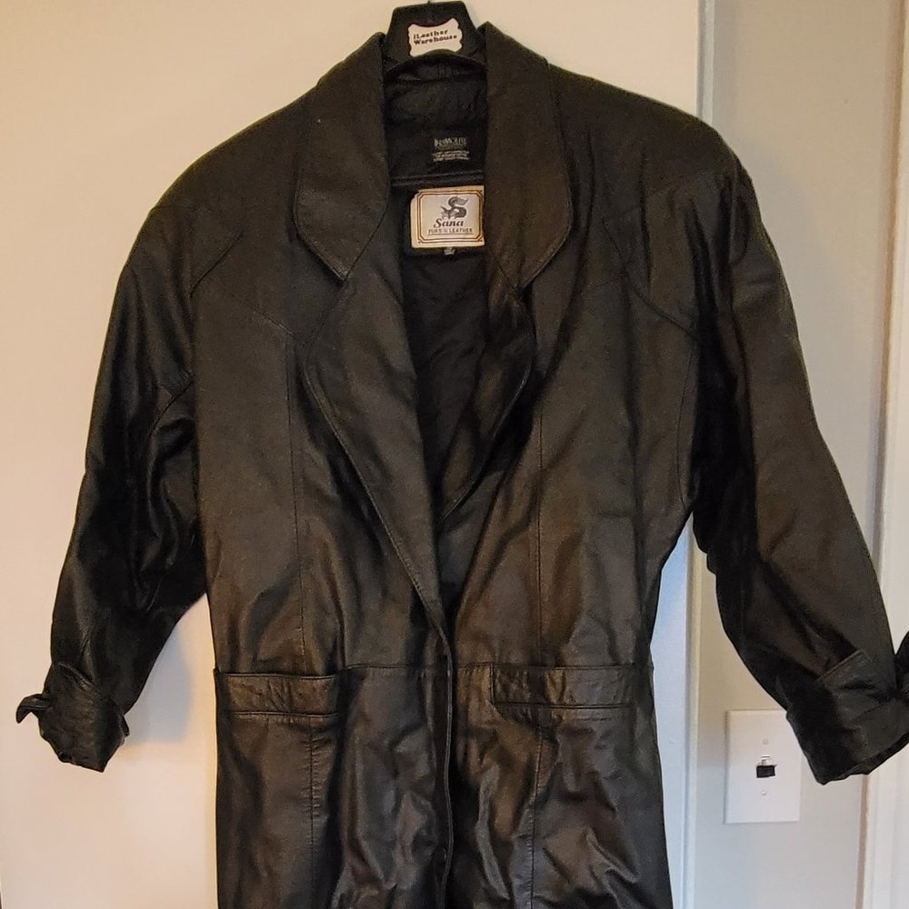 Sana Furs & Leather vintage black trench women's size XS Thermolite insulation - Picture 1 of 5